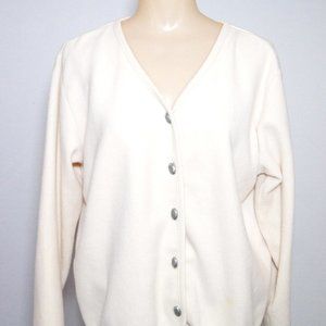 LL Bean Fleece Cardigan, Cream color, Womens Medium